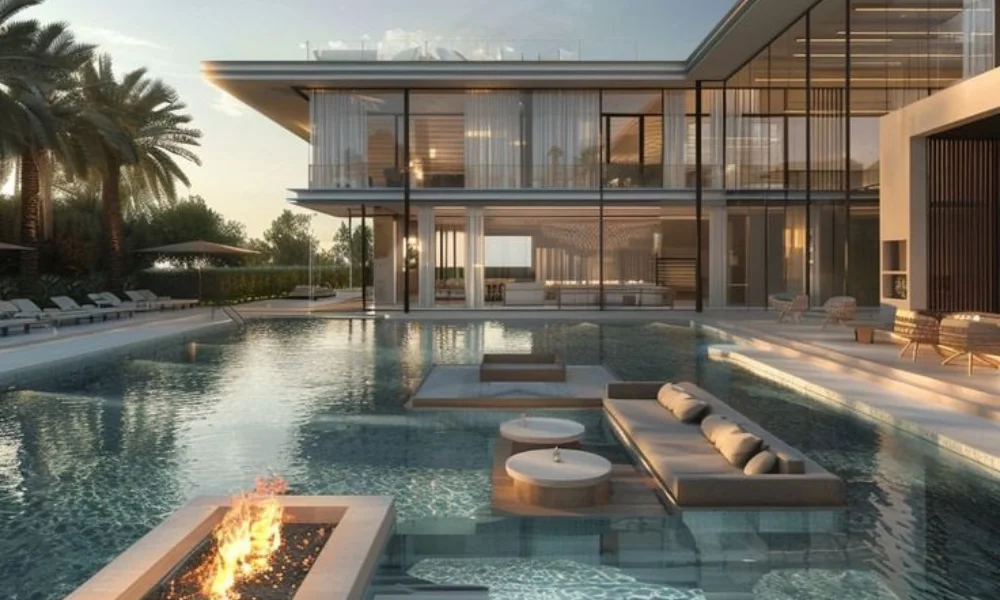 Luxurious modern villa with large glass windows