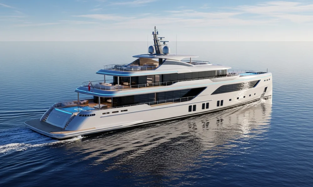 Luxurious white yacht