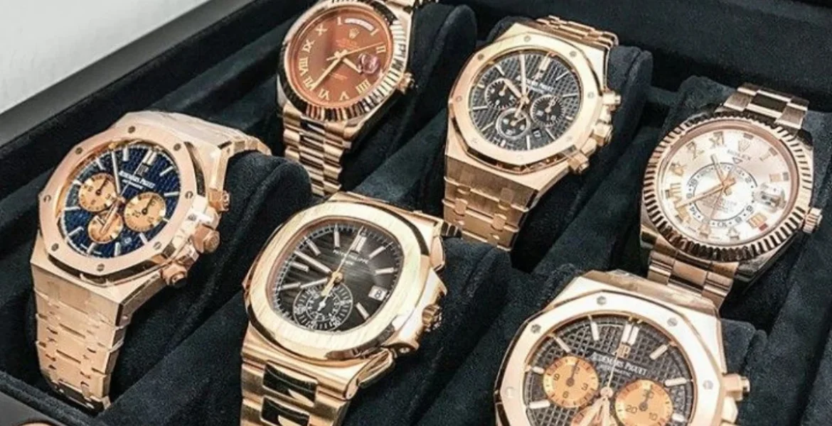 A collection of six luxury rose gold watches
