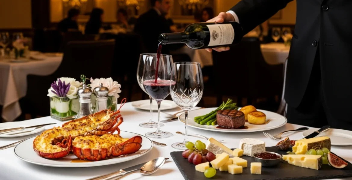 Luxury wine pairing with gourmet dishes
