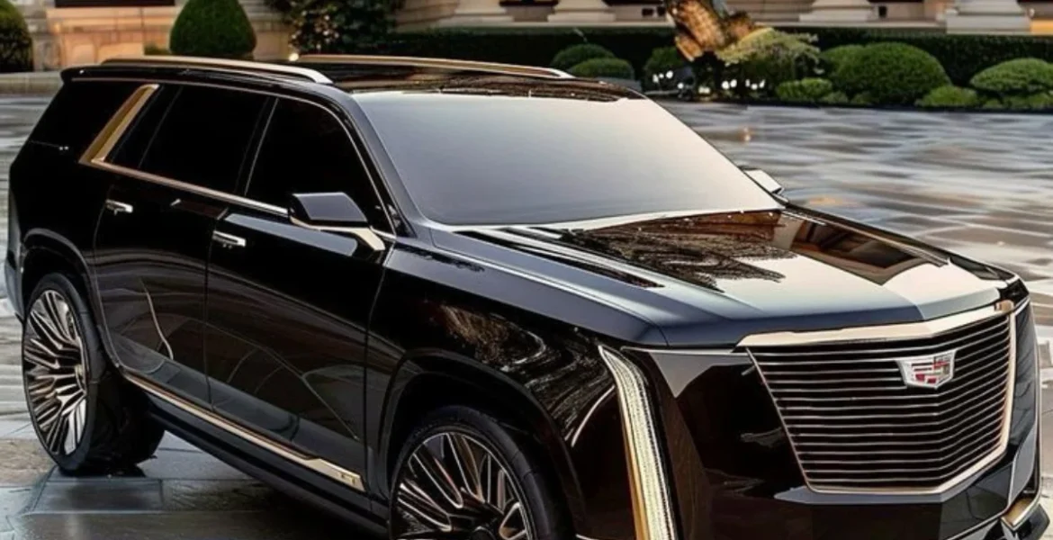 Luxurious black SUV parked in an elegant courtyard