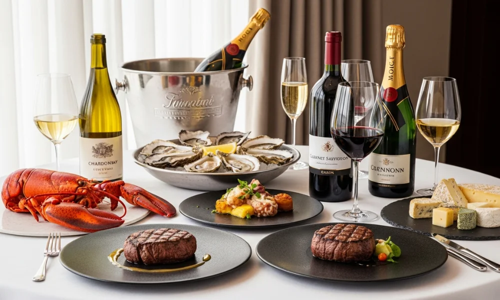 Luxury wines paired with gourmet dishes