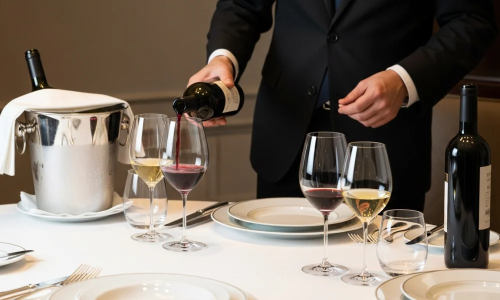 Serving luxury wine with proper etiquette